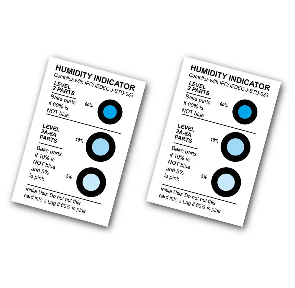 
The popular HY brand customized Cobalt and Halogen Free 10% 20% 30% 40% 50% 60% humidity indicator cards 