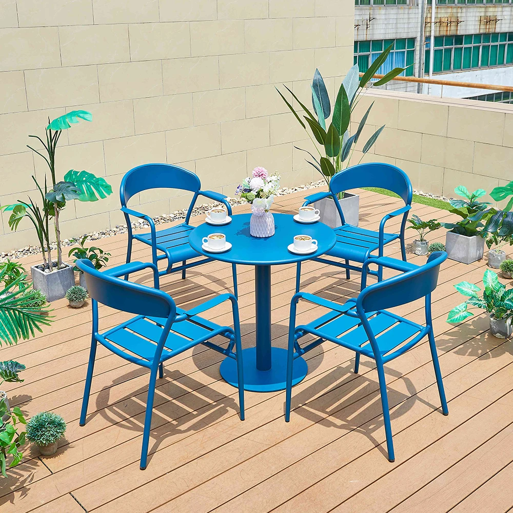 Outdoor Garden Used Aluminium Slatted outdoor garden furniture Metal Table And Chairs