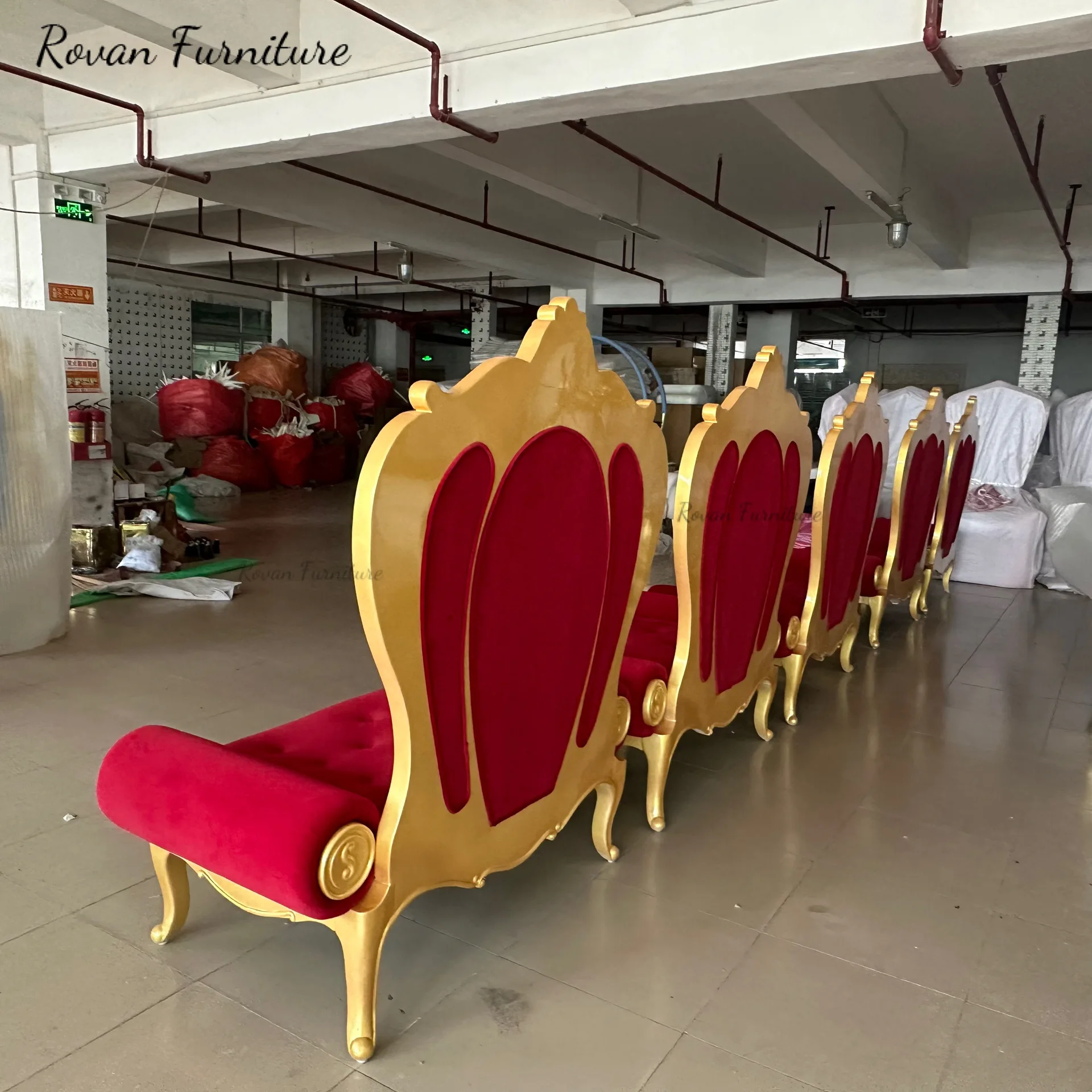 Good Price bride and groom Chair Red Velvet PU leather bridal chair for wedding