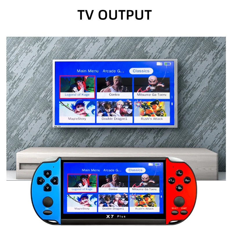 X7 Plus 128Bit Handheld Game Player 5.1 inch LCD Color 8GB Double Rocker Video Game Player Built-in 2000+ Games