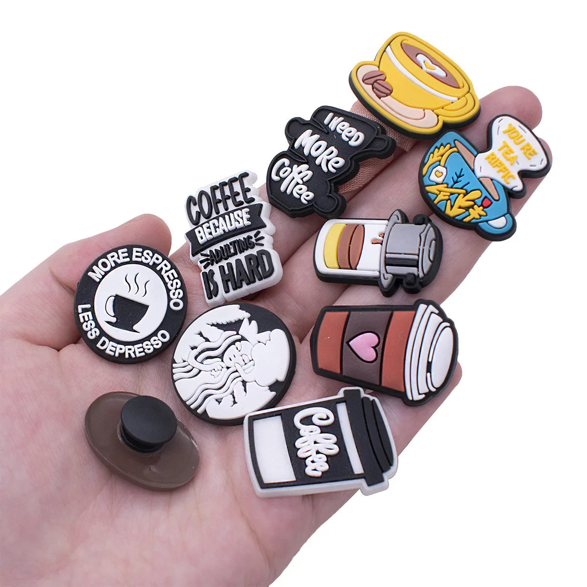 Luxury PVC shoe accessories Coffee decorative shoes and parts wholesale button style clogging use