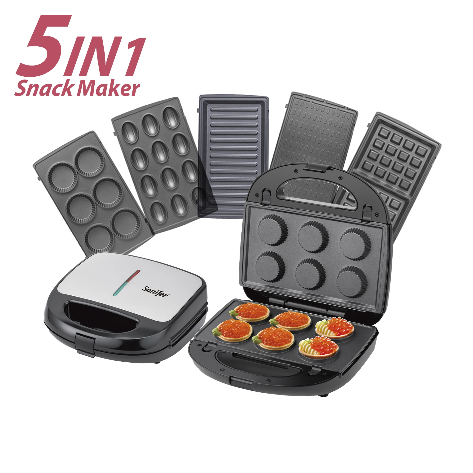 Sonifer SF-6170 breakfast hot press multifunction caviar 5 in 1 Detachable electric mini sandwich waffle maker kit