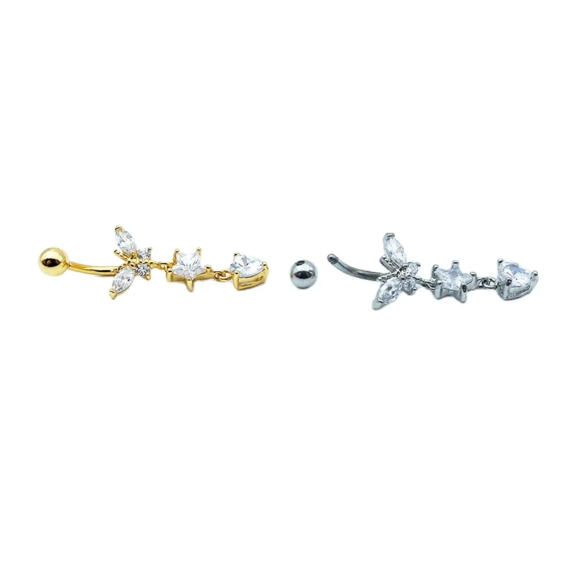 Copper Alloy Casting Butterfly Cubic Zirconia Brass Belly Button Rings