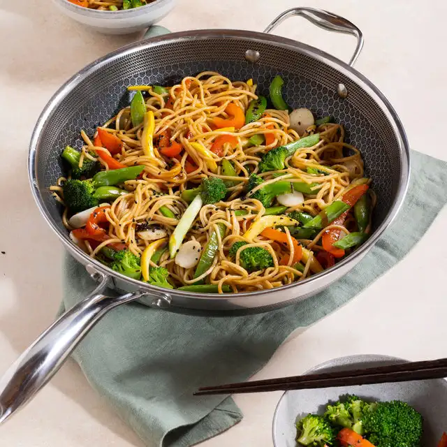 30 cm Hybrid Pan & Wok with 30 cm Lid Set Honeycomb Stainless Steel Non-stick Wok Frying Pan Cookware With Glass Lid