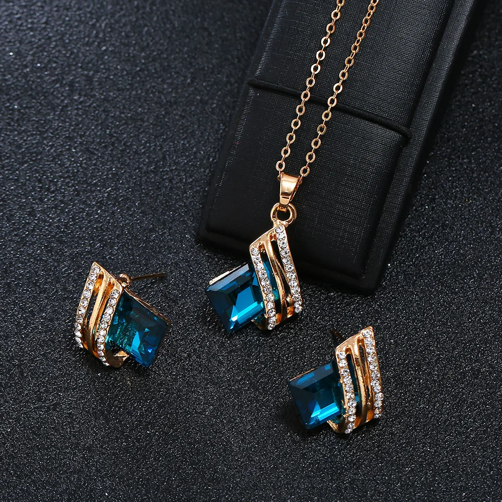 
Wholesale European And American Wedding Dinner Jewellery,Crystal Diamond Earrings Necklace Jewelry Set 