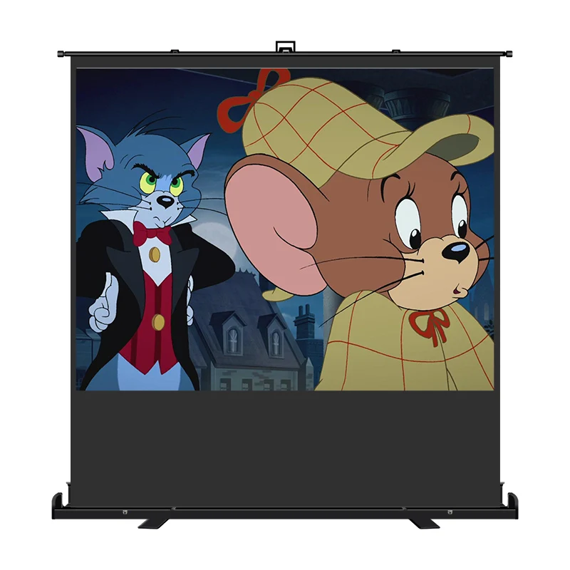 100 'china supplier floor  standing  high quality portable projection screen 16:9 floor pull up projector screen