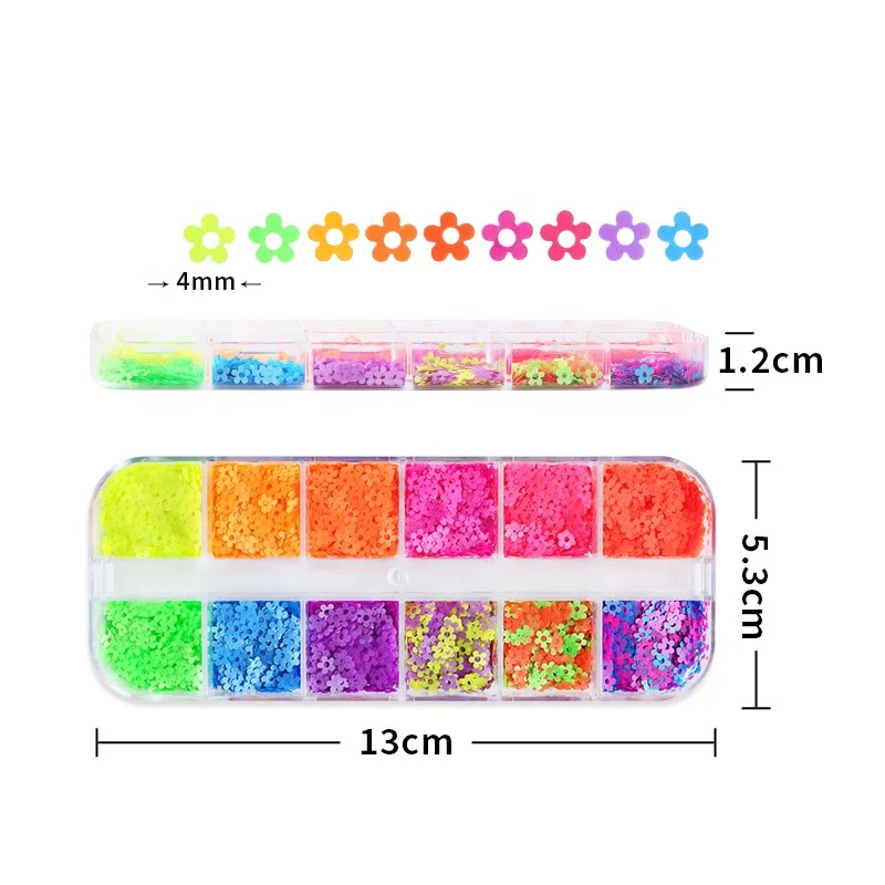 12 Grids Fluorescent Bubble Sequins Epoxy Resin Glitter Flakes Resin Shaker Filler Sequin Nails