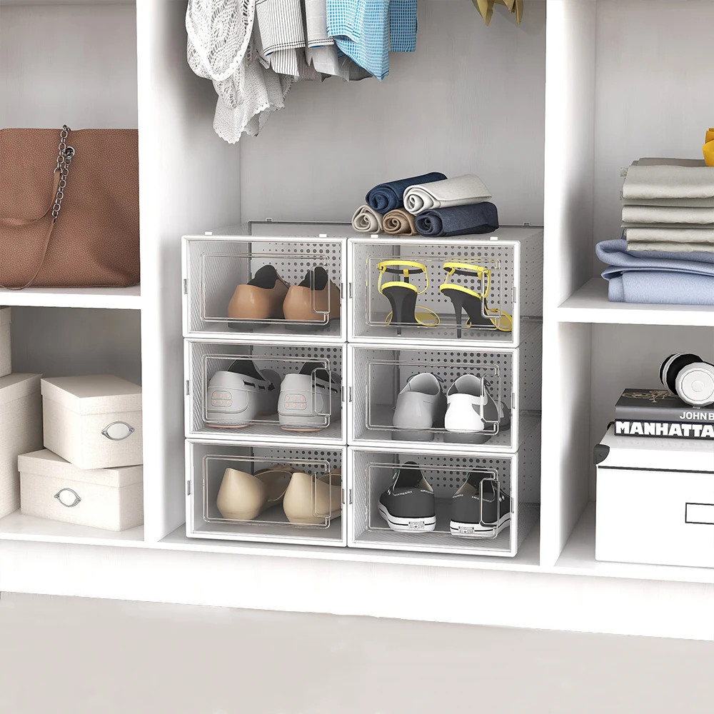 Custom Stackable Foldable Plastic Home Square Transparent Clear Acrylic Pet Sneakers Shoe Container Storage Box
