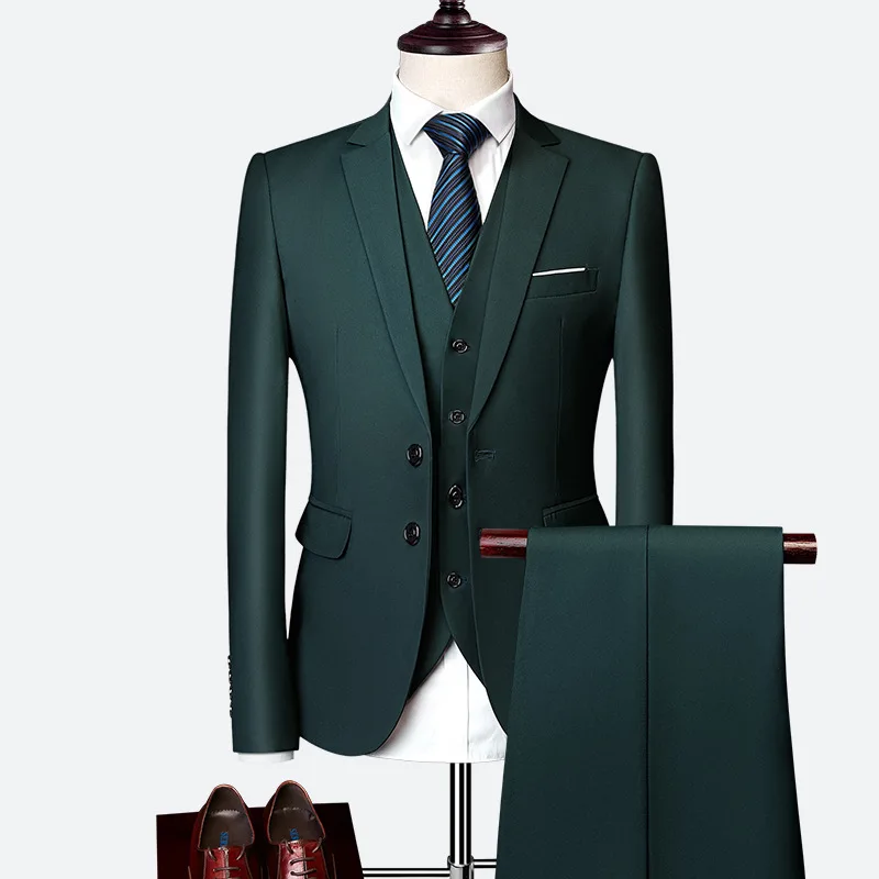 High Quality 3 Psc Blazer+Vest+Pants Groom Business MTM Suits Mens Wedding Suit Hombre
