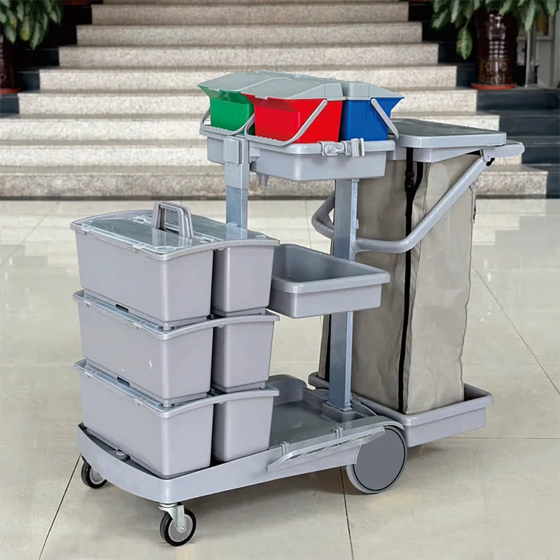 Manufacturer Plastic Flat Mopping Bucket Cleaning Trolley Mini Folding Housekeeping Janitor Cleaning Trolley