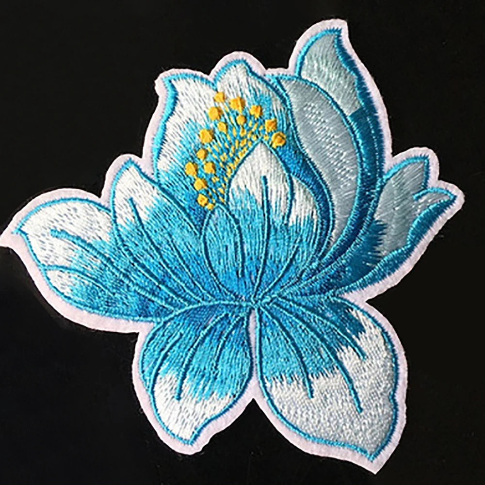 ECO Free Design Custom Cloth Applique Embroidered Patches Sew Iron On Lotus Flower Embroidery Patch For Clothing Decoration