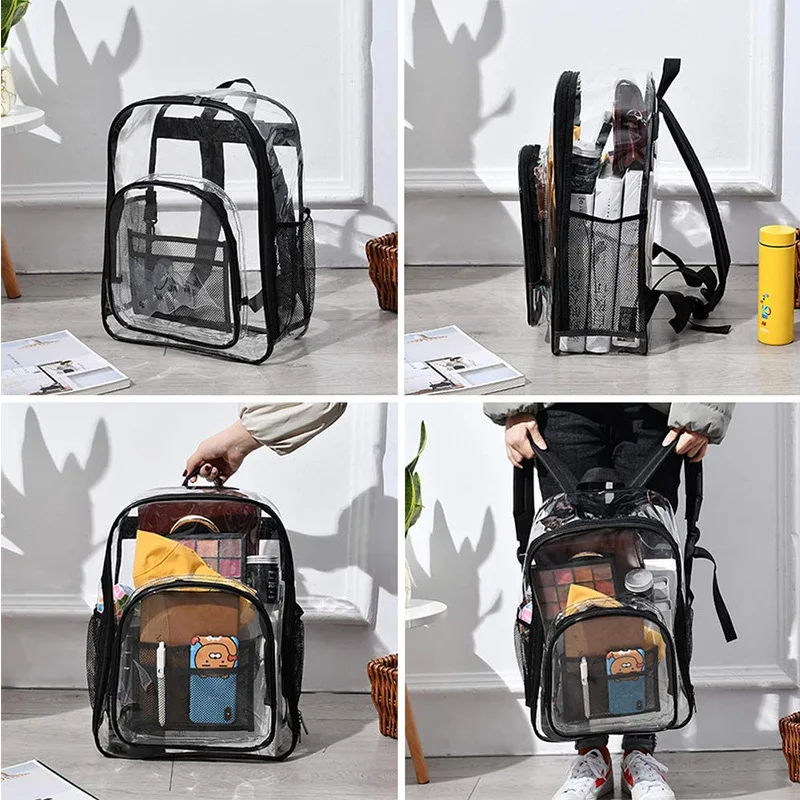 Custom Clear PVC Backpack Outdoor Fashion Large Capacity Travel Camping Hiking Students College Teenager Bag for Men Women