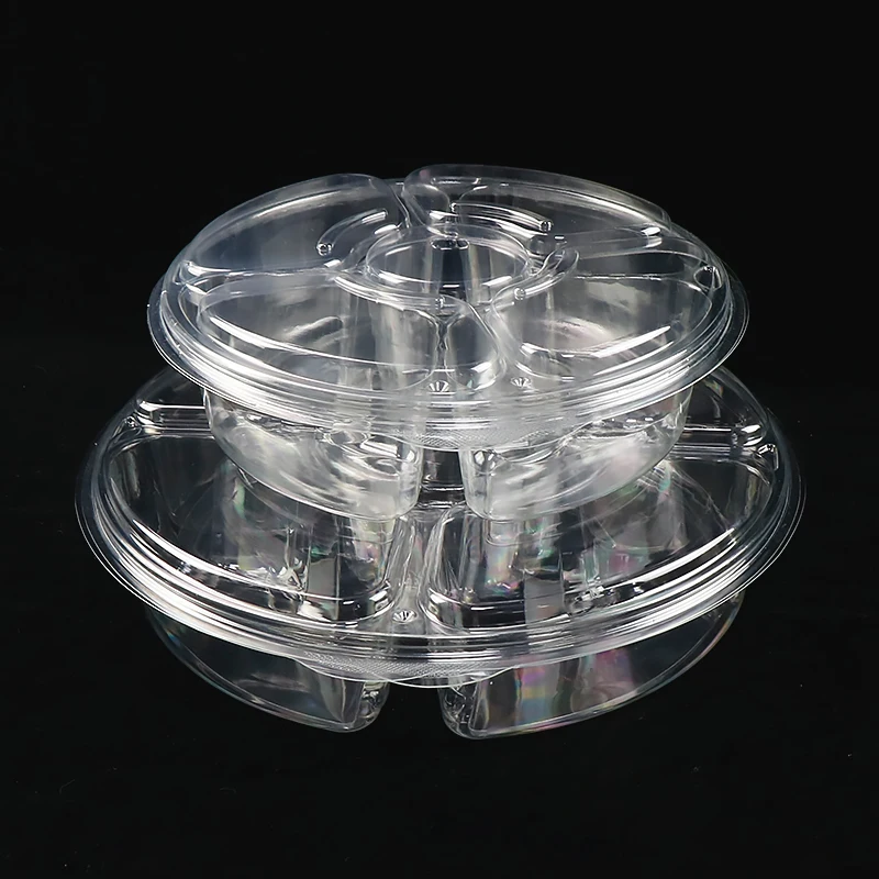 13 Inch Disposable Divided Plastic Food Tray Platter Appetizer Tray With Lid Round Plastic Serving Tray