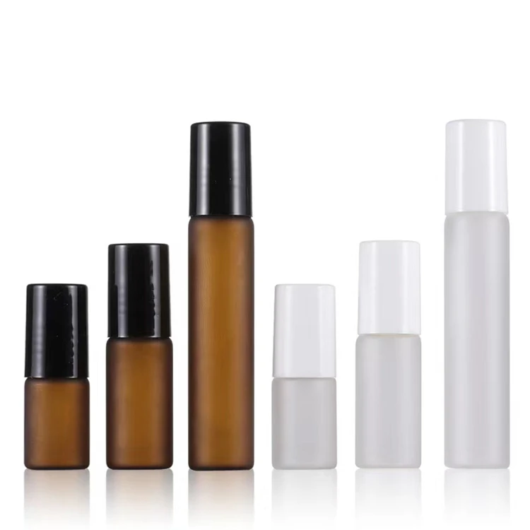 OEM ODM chinese wind 3ml 5ml 10ml essential oil frosted amber white glass ball bottles roller ball lip tube glass roll-on bottle
