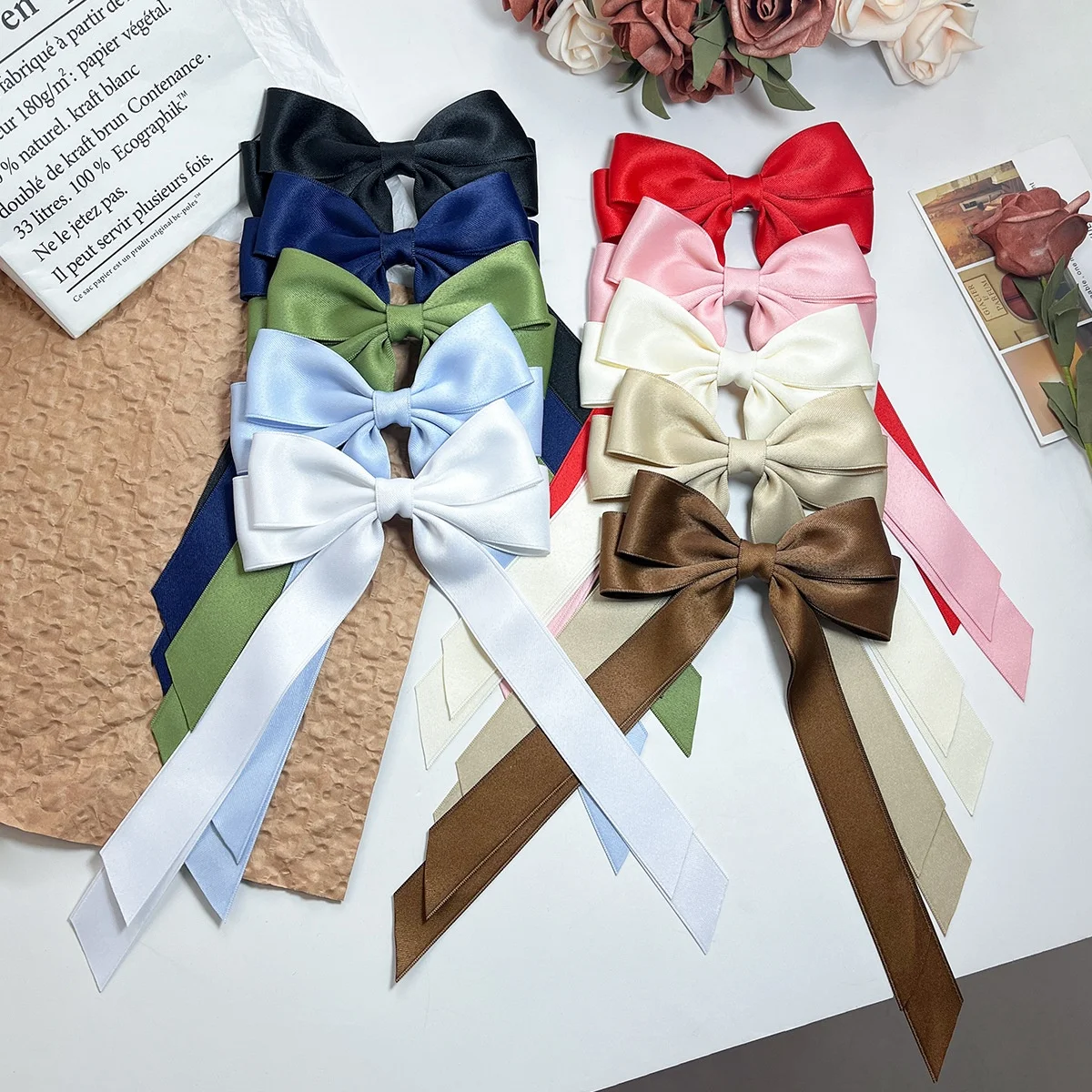 E-Magic Customized logo Printed Handmade  Big Size Matt Satin Ribbon Bow Decorative Hair Ribbon Bow For Garment Accessories