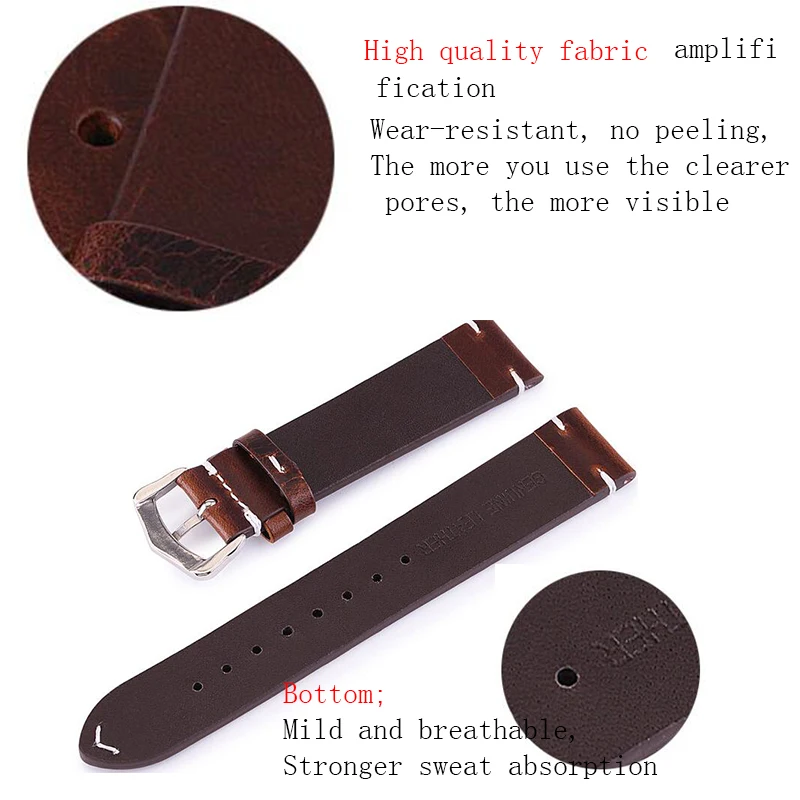 
Zulu high quality Genuine Leather Replaceable smart watch band 22mm leather strap 