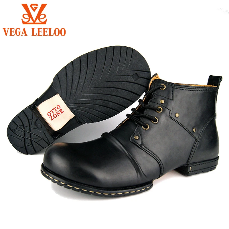 Retro British Motorcycle Boots Genuine Leather  Zipper-up Leather Chukka Boots with Fur  Cowboy Ankle Boots