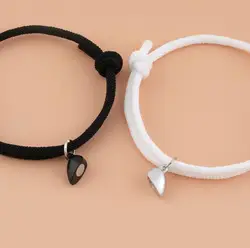Fashion Fashion Simple Black and White Heart-shaped Magnetic Buckle Knit Lovers Bracelet Bestie Bracelet Adjustable