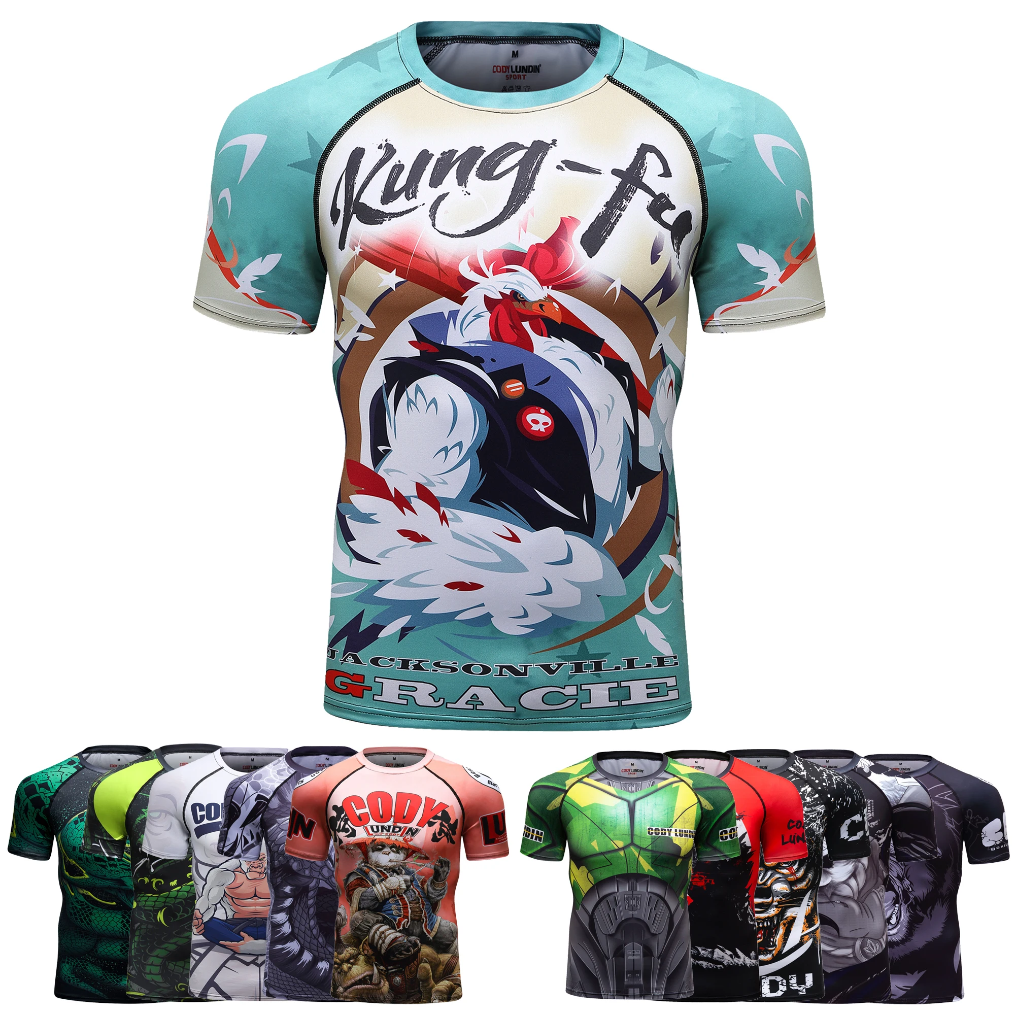 Wholesale Custom Printed Sport Clothes Men Full Sublimation Printing MMA Rash Guard Short Sleeve UV Protection Diving Swim Shirt