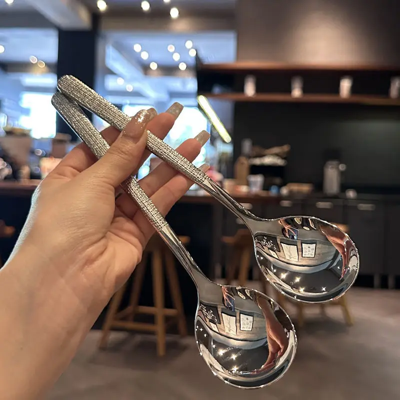 Long Handle Stainless Steel Reticulated Spoon Wedding Serving Dinner and Round Bowl Eating