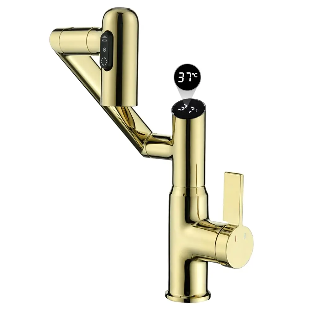 Tiktok Popular Luxury Modern Brass Gold Single Level Hot Cold Water Mixer Basin Faucet For Bathroom