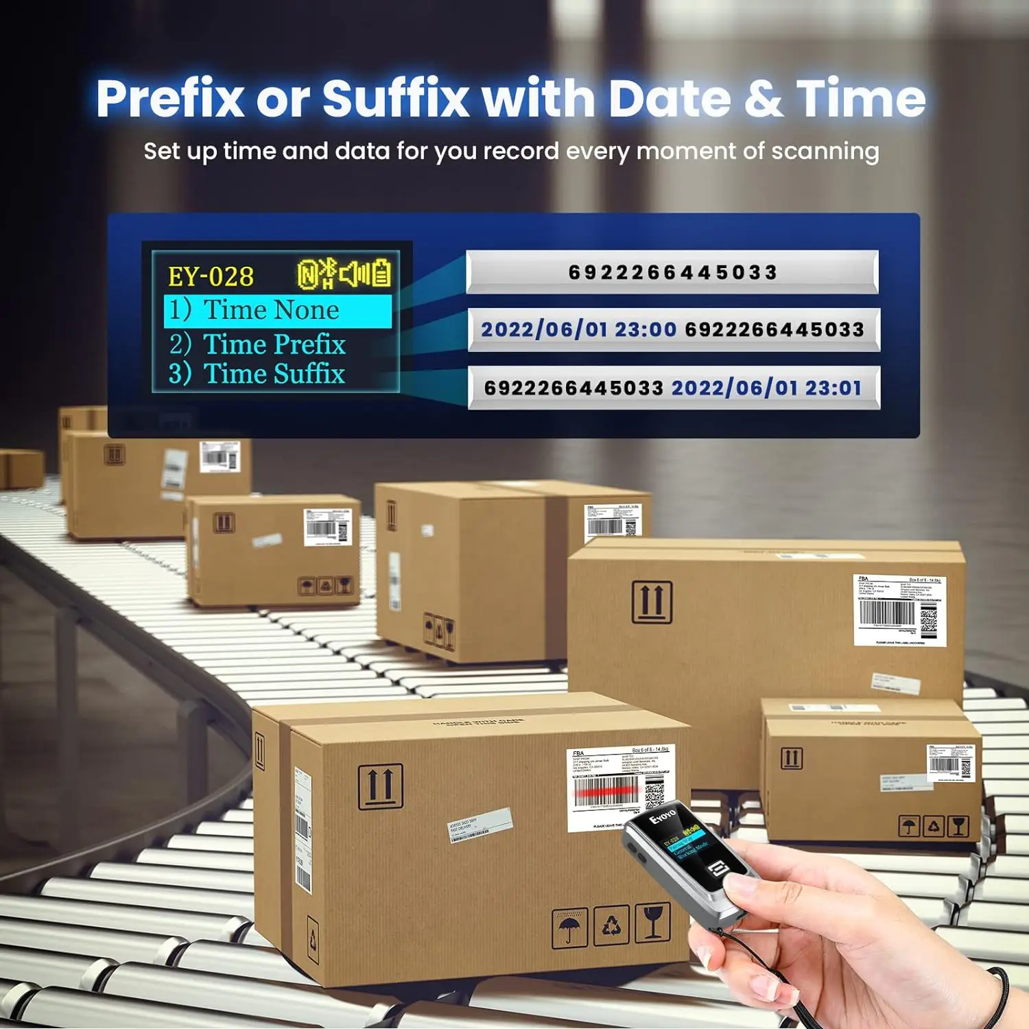 Eyoyo Mini Portable Wireless Bluetooth 1D 2D QR Code Reader Barcode Scanner with LCD Display for Library Inventory