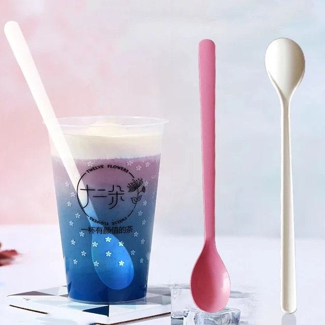 20cm Biodegradable Compostable disposable Corn Starch round head Extended Stirring Yogurt Juice long handle spoon