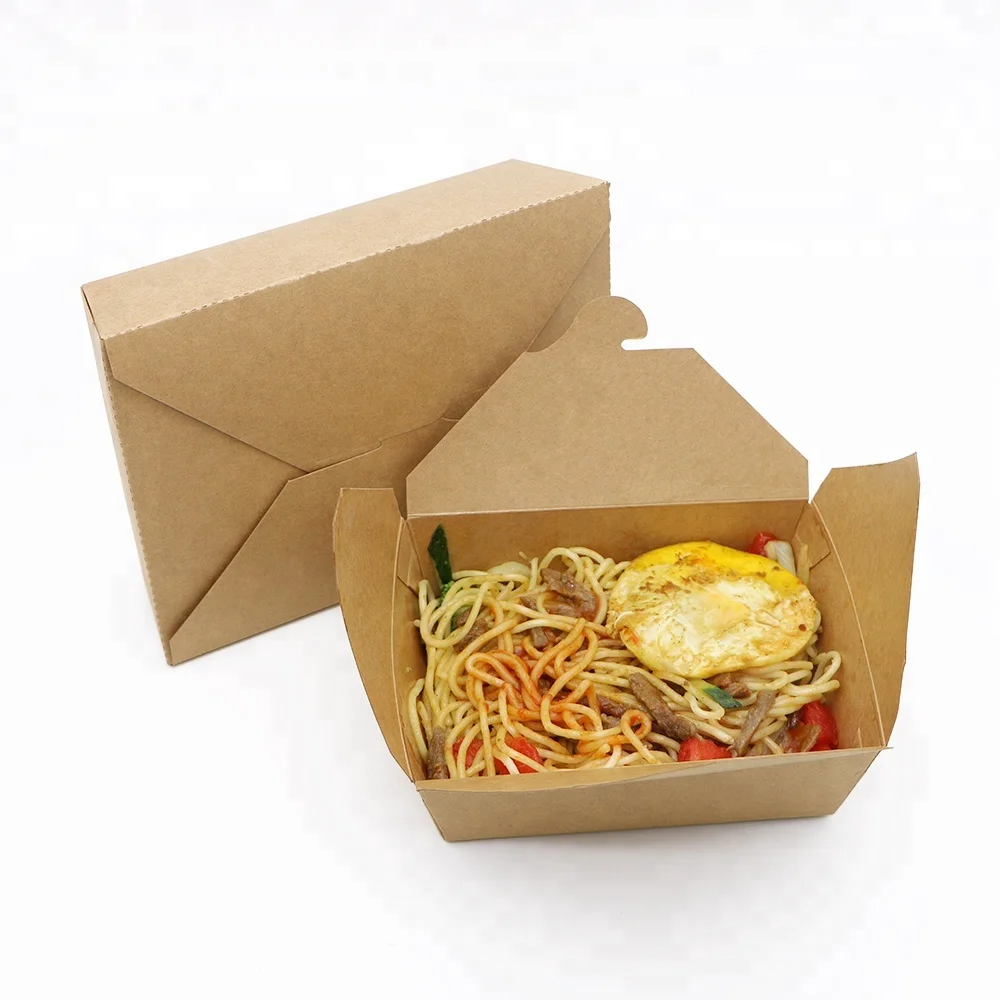 Eco Friendly Disposable Recyclable kraft Paper Take Out Containers To Go Boxes Restaurant Fast Food Packaging
