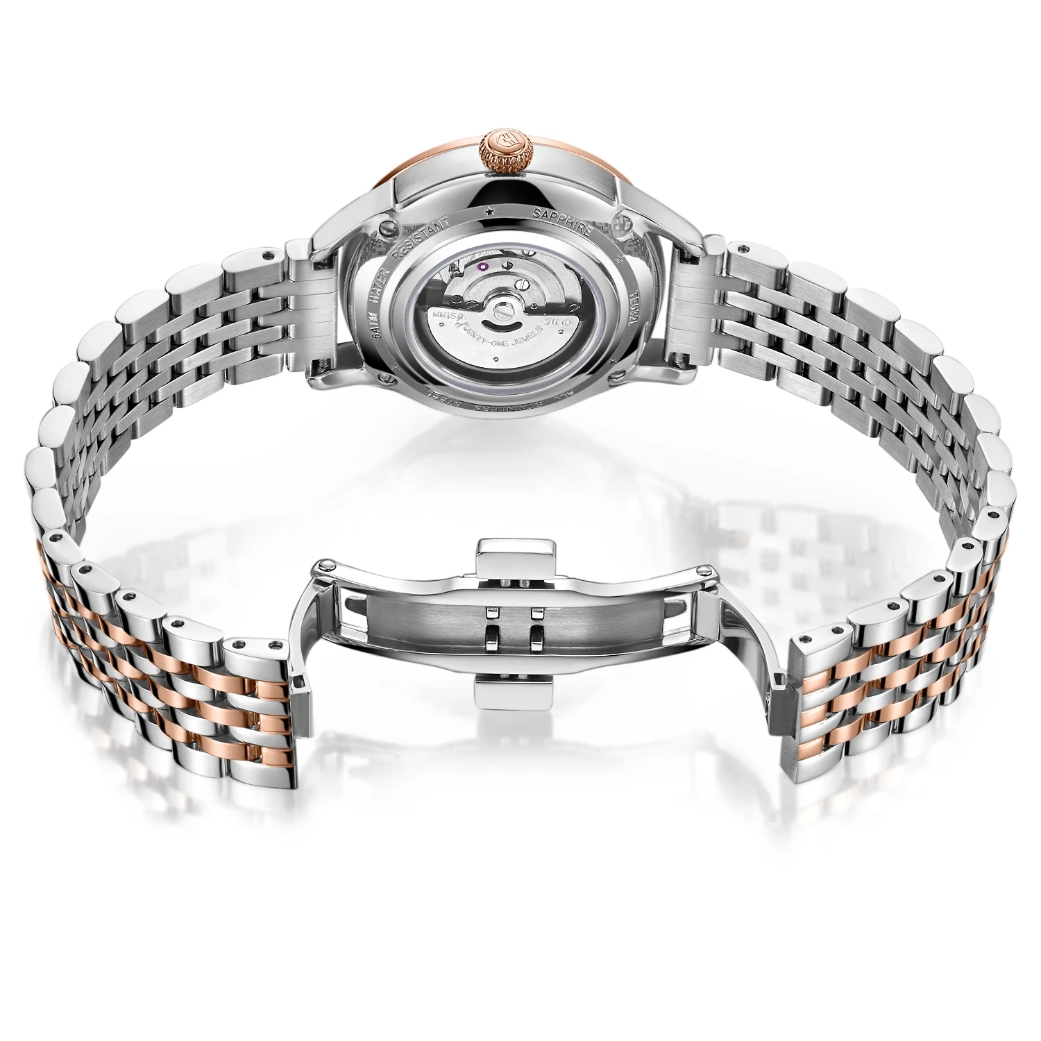 Tophill Custom OEM Luxury Diamond Stainless Steel Straps Swiss Automatic Movement Ladies Mechanical Womens Rose Gold Watches