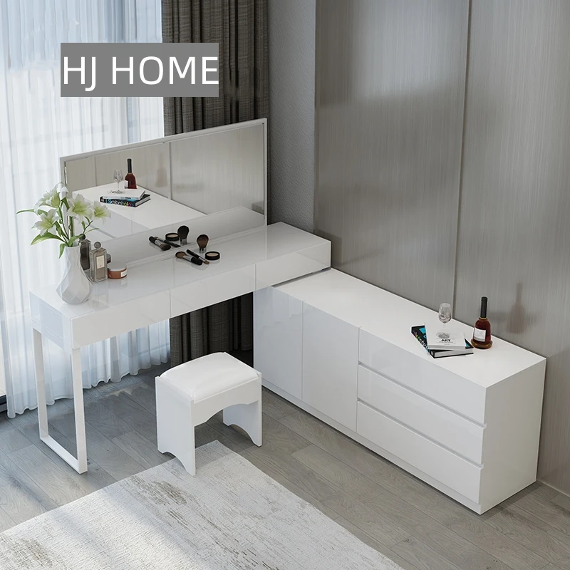 Custom Made Modern  Dressing Table With Storage Dresser Cabinet Drawers  In Wood Classic Make-up Table With Mirror