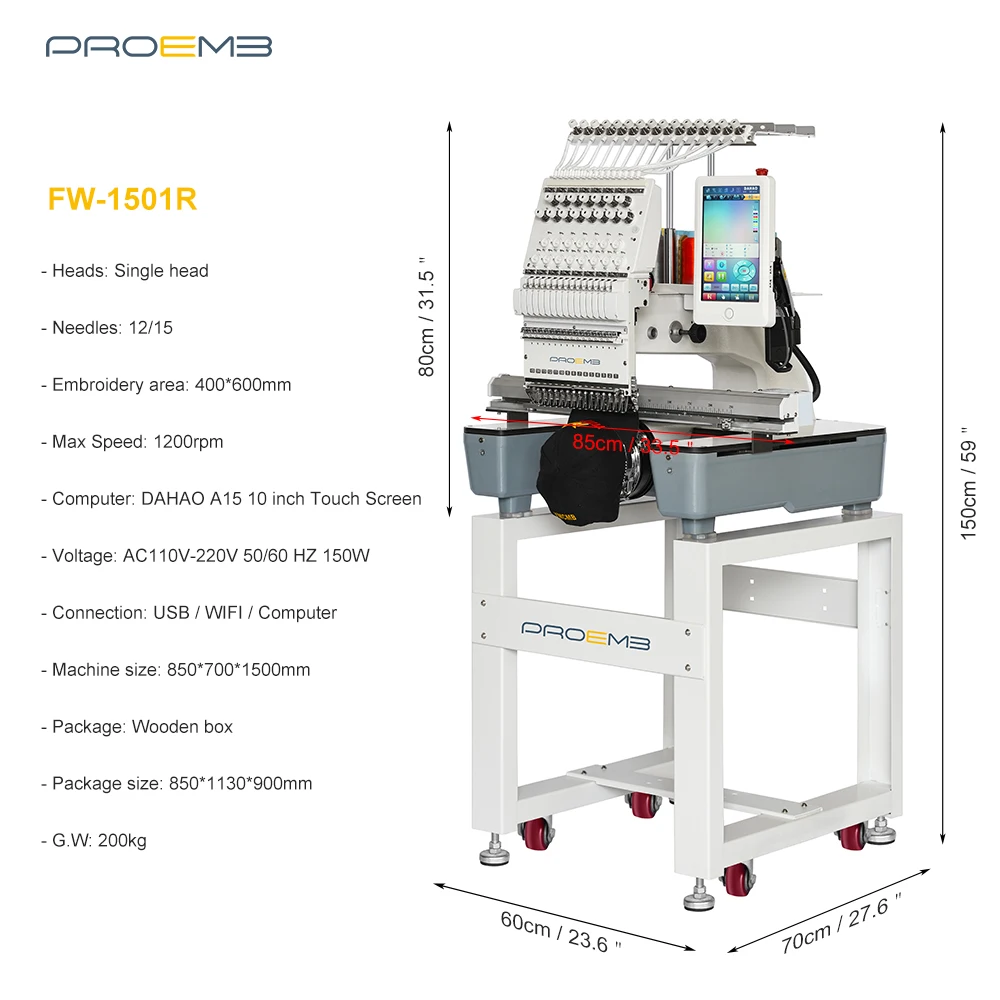 Proemb FW-1501R 12/15 иглы изготовленным на заказ логосом одноголовная вышивальная машина с компьютерным управлением