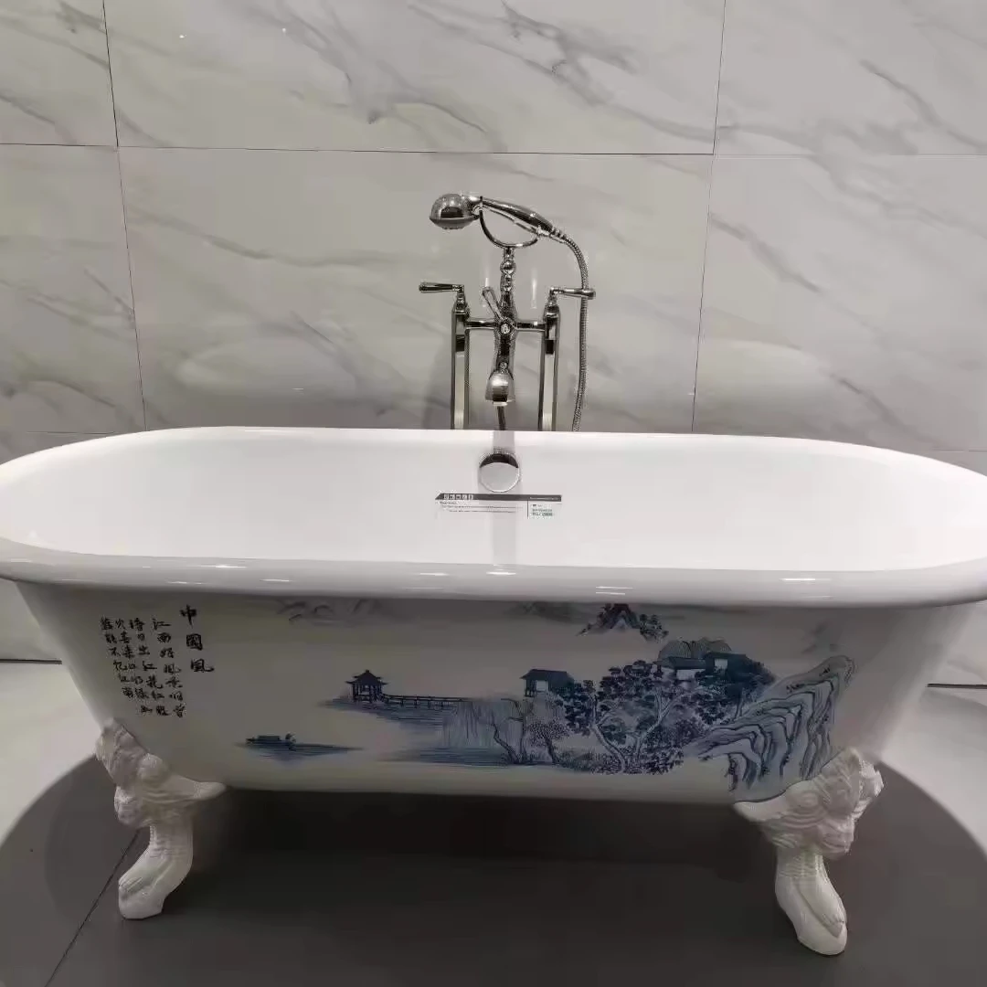 Enamelled Cast Iron Soaking Freestanding Bathroom Tub With Tap Hole