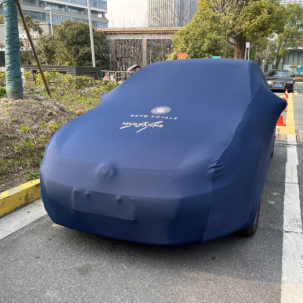 Custom Soft Fleece Breathable Spandex Car Cover Blue Indoor Car Cover Sheets Anti Dust Full Body Indoor Car Cover