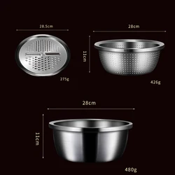 Customization Multi-Function Grater Set Stainless Steel Kitchen Colander 3 In 1 Mixing Bowl With Colander