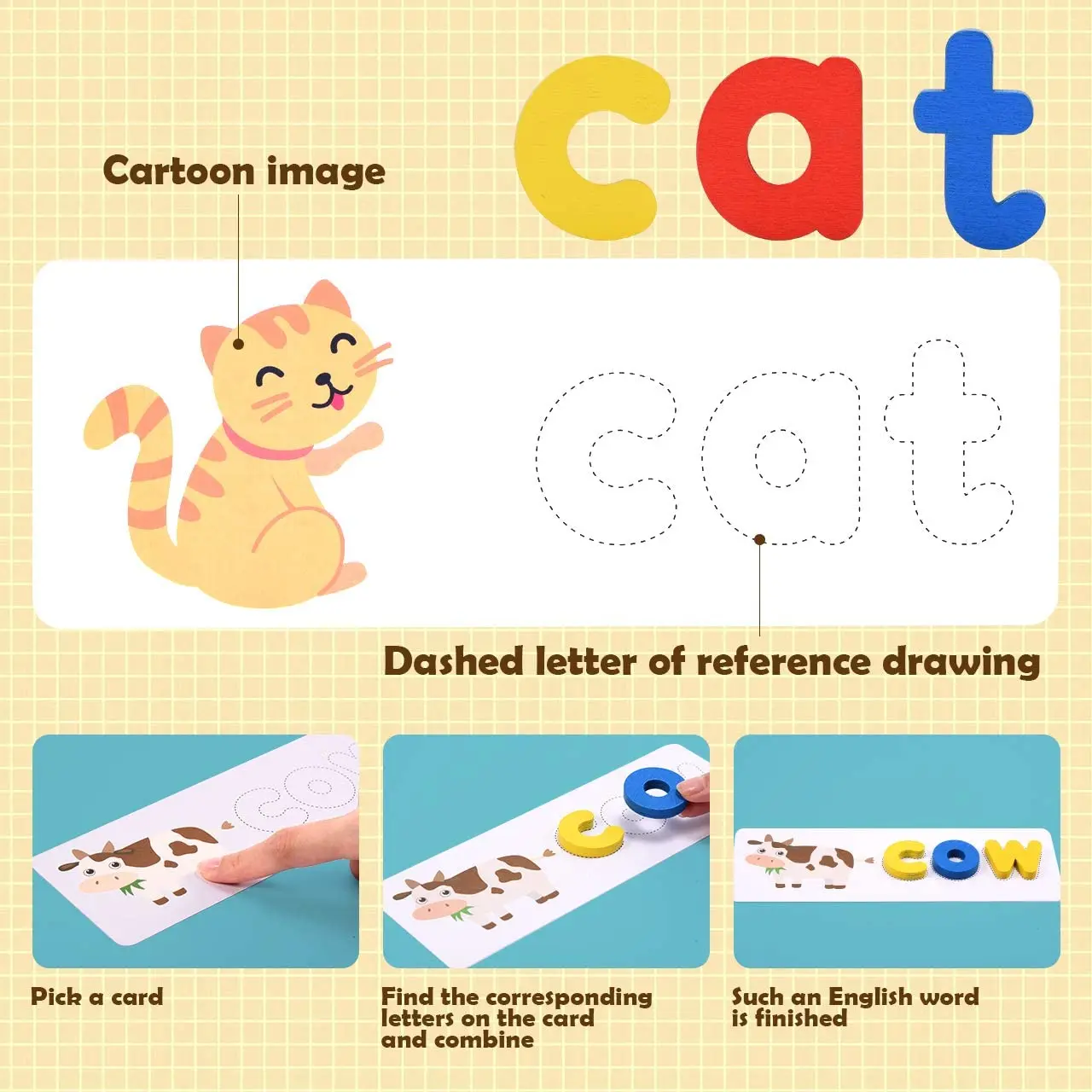 
26 Letters Wooden Montessori Alphabet Puzzle Spelling English Words Games Spell Learning Toys Educational Toys 