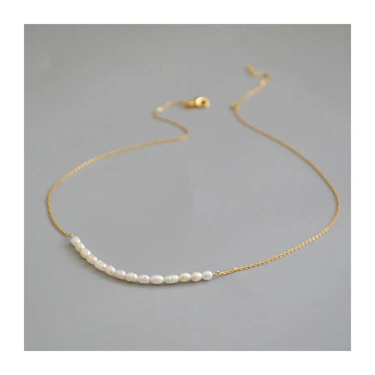 Freshwater pearl necklace brass chain 18k gold plated jewelry luxury pearl necklace