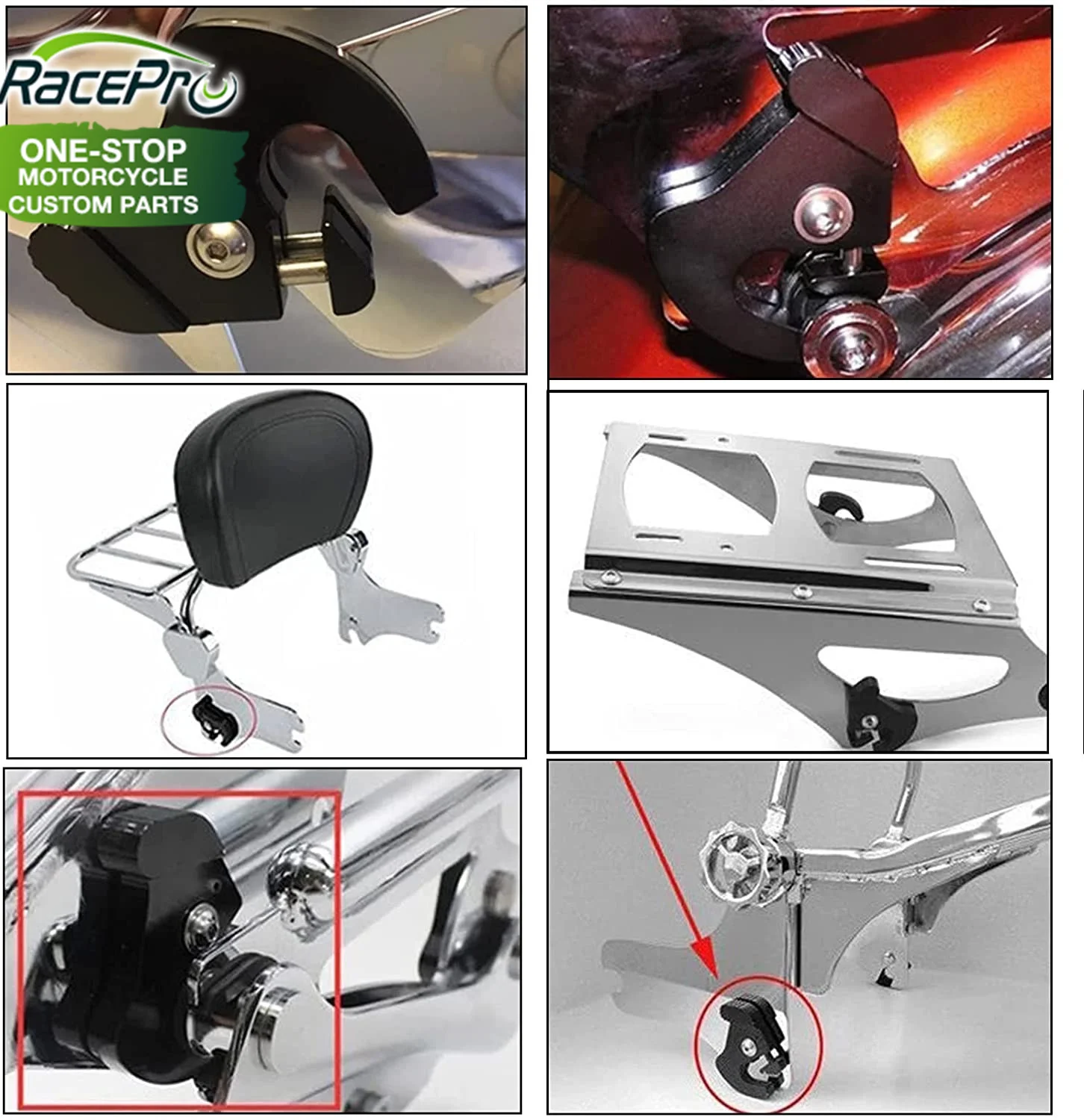 Motorcycle Detachable Rotary Sissy Bar Luggage Rack Latch Clips for Harley Davidson Softail Sportster 883 1200XL Touring Street