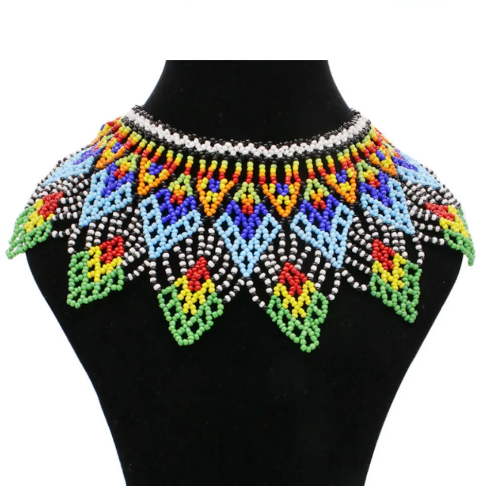 traditional african ancient ethnic princess tribal zulu beadwork beaded green bib statement necklaces jewelry
