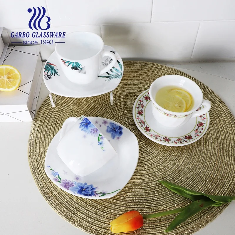 Китай, термостойкая стеклянная посуда с опалом, 185 мл, чайная кружка с 5,5 дюймовым стеклянным блюдце, набор из 2 шт.