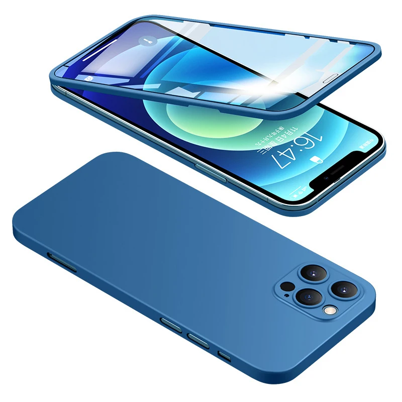 Чехол для телефона с полным покрытием 360 градусов iPhone 12 PC защитный чехол Pro Max закаленным