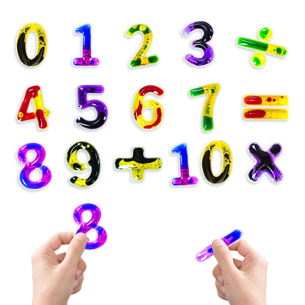 Customized Jelly Glitter Liquid Oil Pad 6pcs Kids Gel Sensory Shapes Toys Fidget Anxiety Stress Relief for Autism