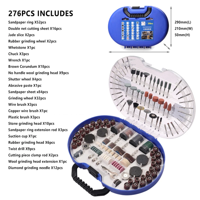 276 Pieces Mini Electric Drill Bit Kit Abrasive Rotary Tool Accessory Set for Dremel Sanding Polishing Cutting Engraving Tool Bi