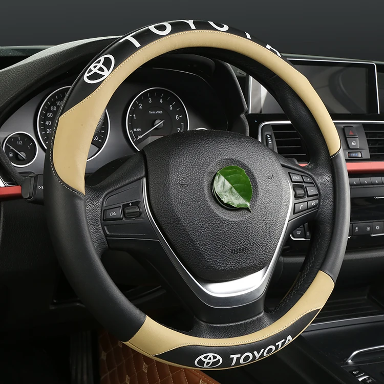 Cheapest car decoration Leather with logo steering wheel cover