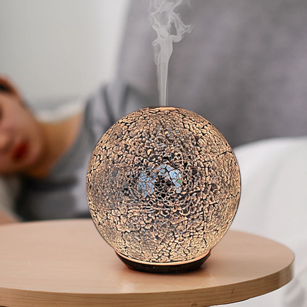 100ml Handmade Crackled Mosaic Glass Cover 7 Led Light Aroma Diffuser Essential Oil Ultrasonic Humidifier
