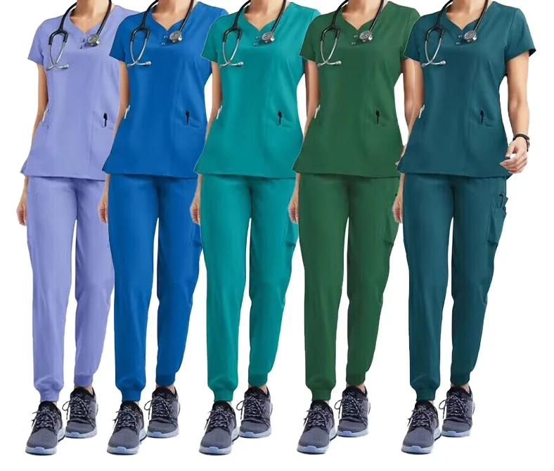 High Fashion Anti Wrinkle Water Resist Soft Fabric Womens Nurse Uniform Medical Scrubs Sets Jogger Scrubs Tops For Hospital