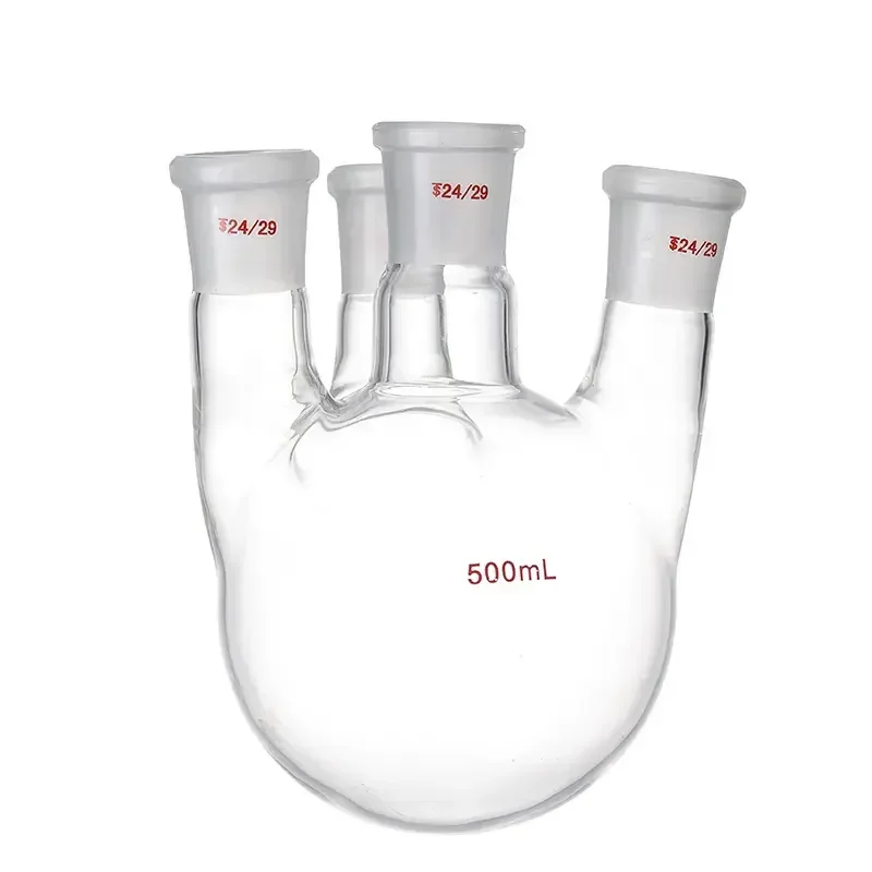 Лабораторная поставка колба из боросиликатного стекла 500 мл с четырьмя горлышками стандартная для кипения во рту
