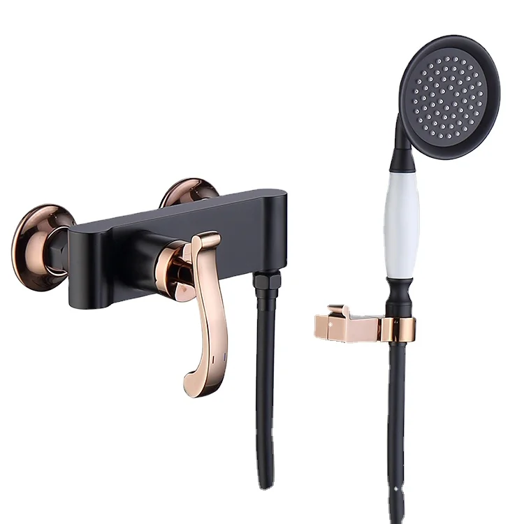 Черный смеситель для ванны, кран с 2 отверстиями и одной ручкой, хромированный, матовый, настенный