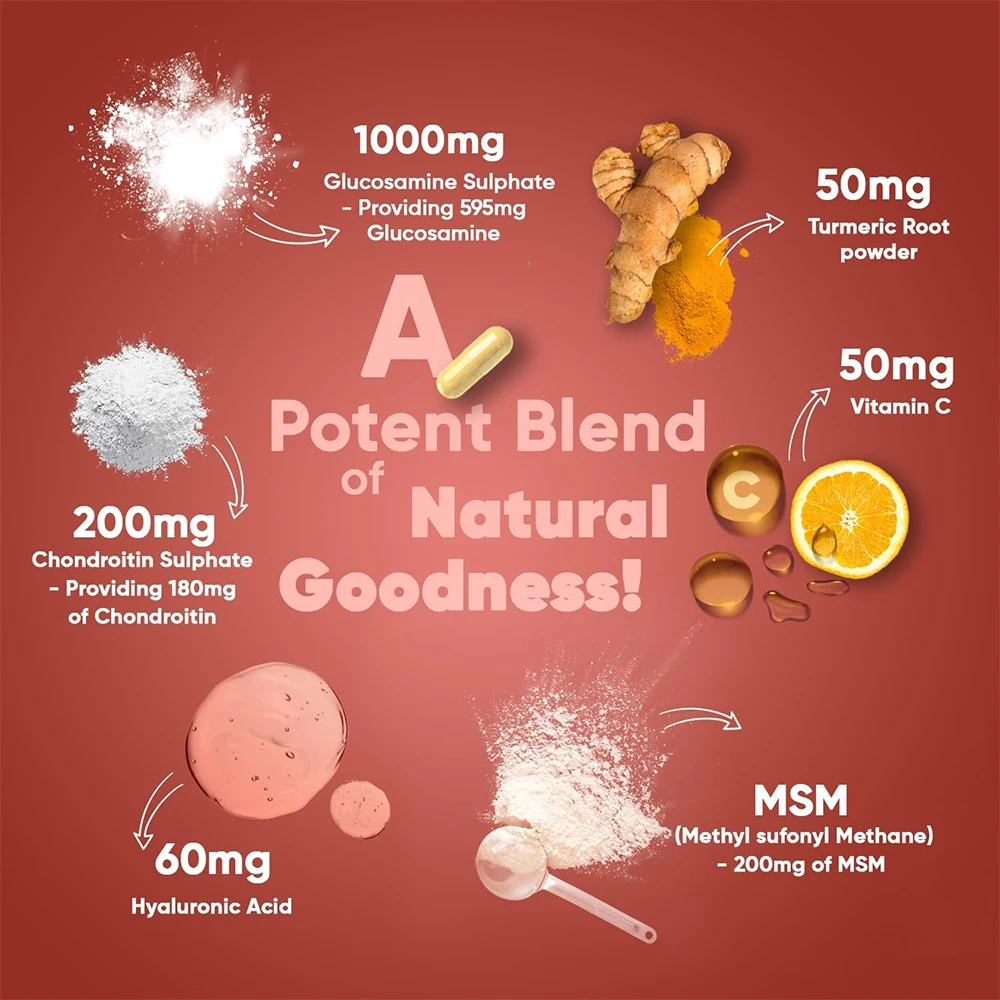 OEM Glucosamine and Chondroitin High Strength with Hyaluronic Acid Vitamin C Turmeric Joint and Skin Supplements for Adults