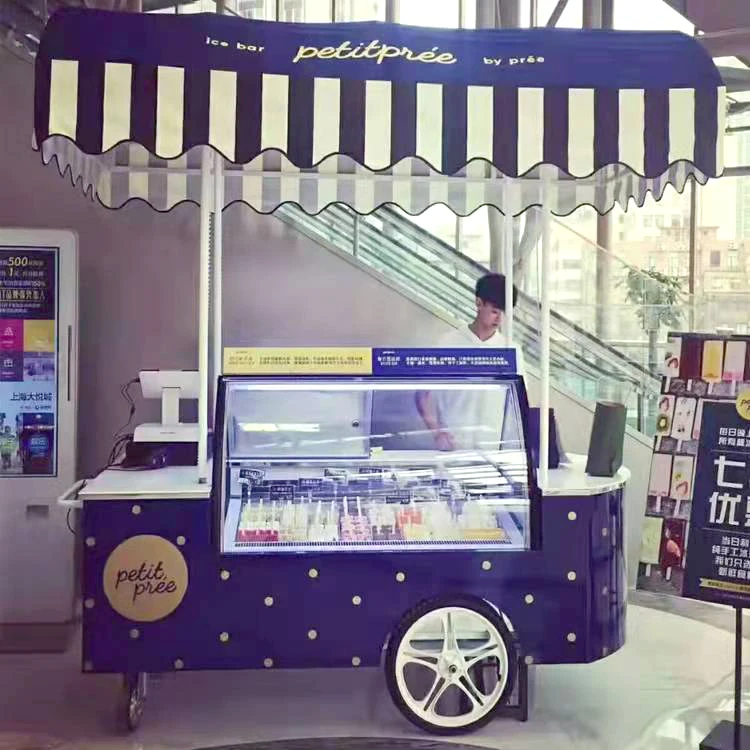 Wholesale Supermarket popsicle gelato ice cream display showcase snack machines freezer Mobile hand push ice cream cart