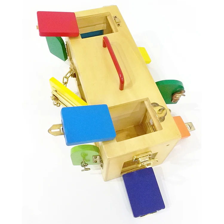 STEM Montessori Resources Wooden Educational Toys Kids Learning Game 10 Locks Busy Board Box